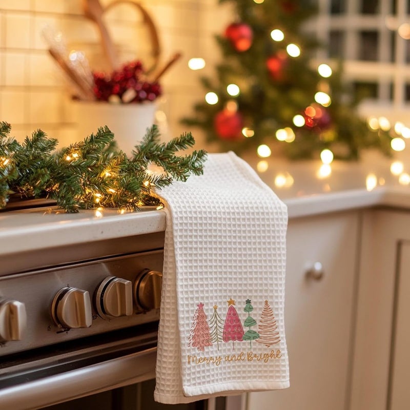 BitKan Pink Christmas Tree Bathroom Hand Towels - Merry Bright Christmas Decor for Kitchen, Xmas Decorative Hand Towels Gifts, Housewarming Gifts Idea New Home - Image 3